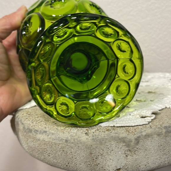 Vintage LE Smith Moon & Stars Green Footed Pedestal Candy Dish With Lid - Picture 7 of 9